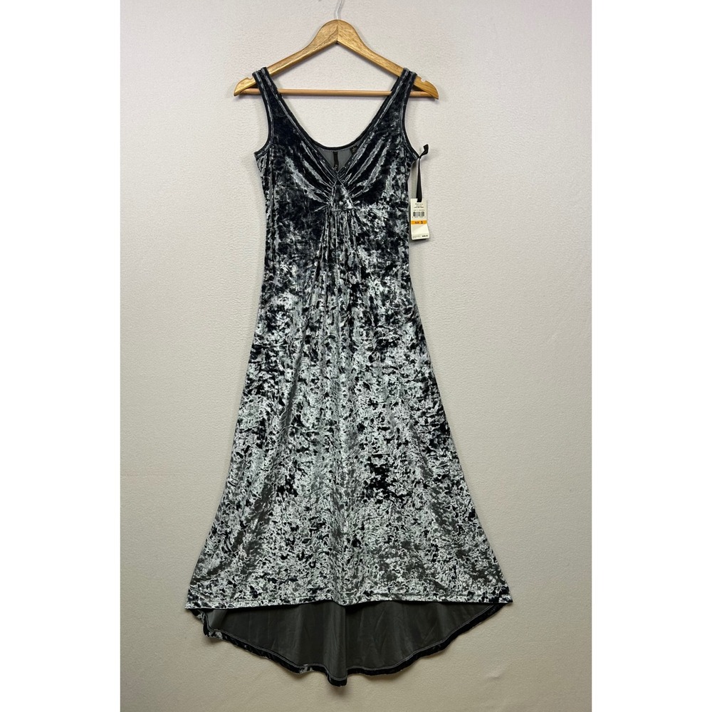 Whimsigoth Skye's the limit Women S Grey Blue Crushed Velvet High-Low Maxi Dress